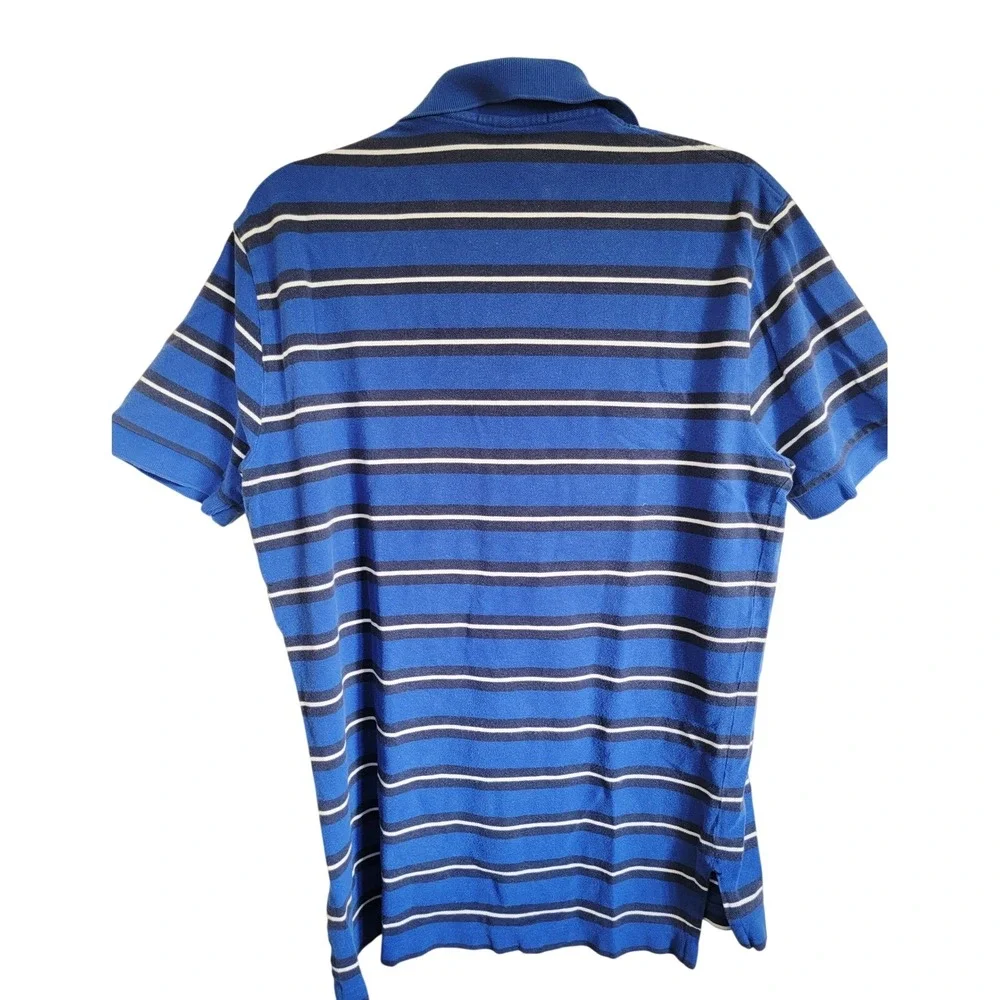 Polo Ralph Lauren M Blue‎ Striped Polo SS Yellow Pony Vtg Classic Fit Casual